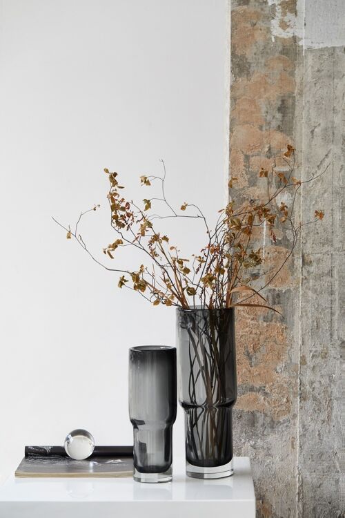 Long slim modern vase, thick glass, gray, UDINE 42gr