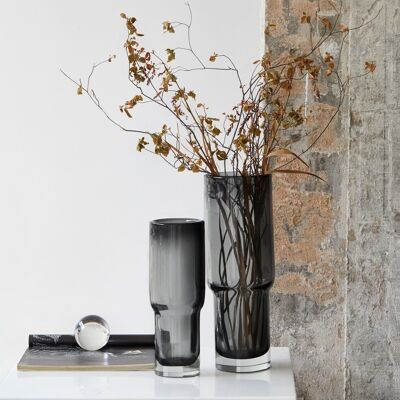 Vase long et fin moderne, verre épais, gris, UDINE 42gr