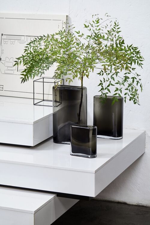 modern glass vase asymmetric design, gray glass, BADEN20GR
