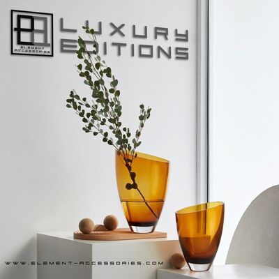 Modern luxury glass vase in deep amber color, BULED 25AM