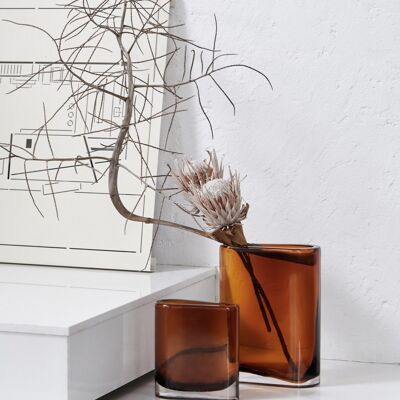 moderno vaso di fiori di lusso in vetro squircle asimmetrico, BADEN 30AM