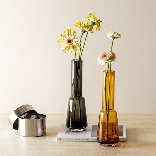retro style slim vase of thick glass, 29cm, TYLER, gray