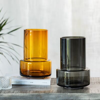 Vase en verre de luxe de 9 mm d'épaisseur, style rétro, verre épais ambre, TYLER 25AM