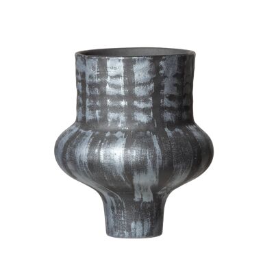 vase, long wide neck, narrow base, black silver DRAMA 24SD