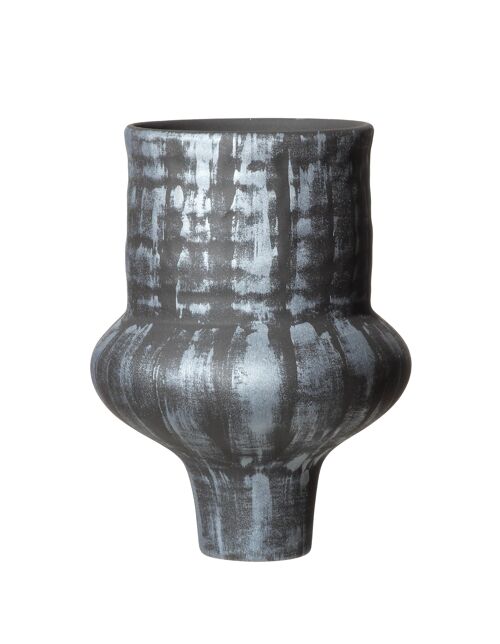 vase, long wide neck, narrow base, black silver DRAMA 30SD