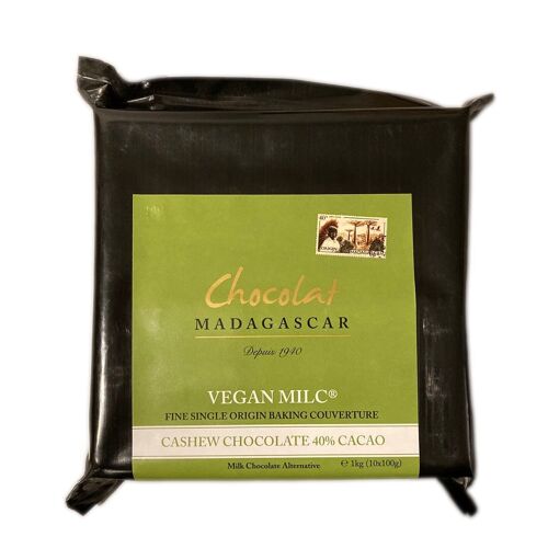 Chocolat de couverture au lait végétal ( lait de noix de cajou ) 40% de cacao