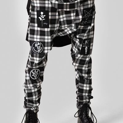 Patch Clip Pants (Black/White Tartan)