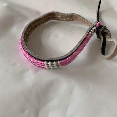 *nuevo* pulsera rosa con blanco/plata