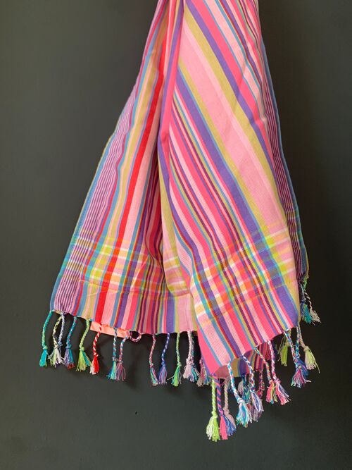 *NEU* Kikoi Strandtuch pink and many bright stripes with pink towel