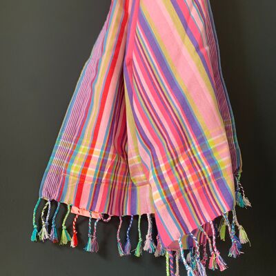 *NEW* Kikoi beach towel pink and many bright stripes with pink towel