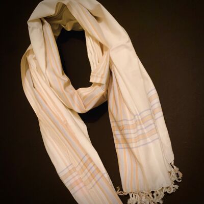 Scarf - Soft kikoi white with beige/light blue