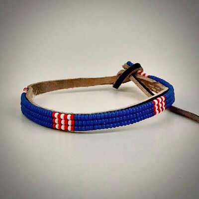 Pulsera azul con blanco/rojo