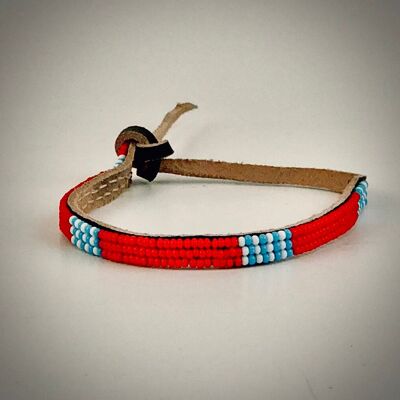 Bracelet rouge avec blanc/bleu clair