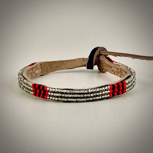 Armband silver with red/black