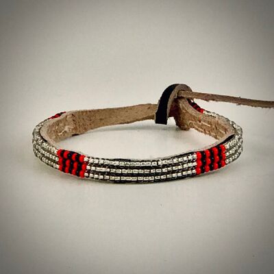 Bracelet argent avec rouge/noir