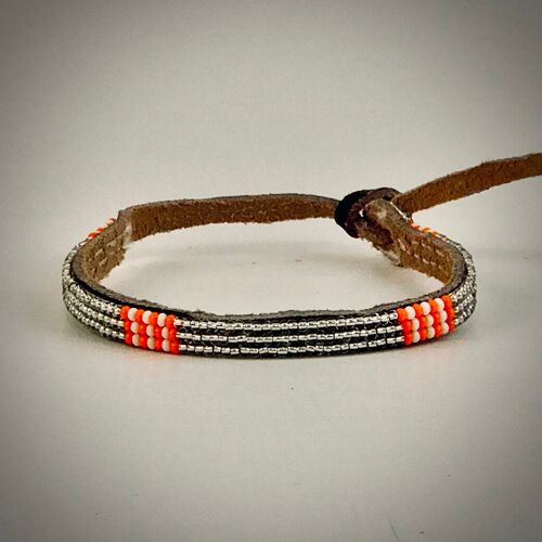 Armband silver with orange/white