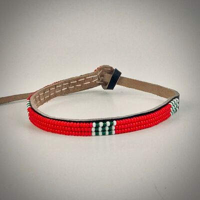 Bracelet rouge avec blanc/vert foncé