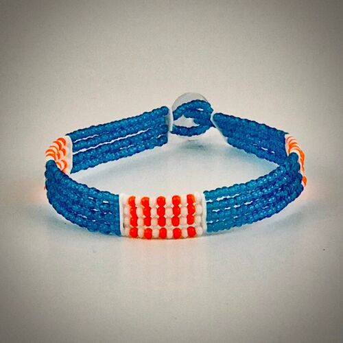 Massai-Armband mit Knopf / petrol, white/orange