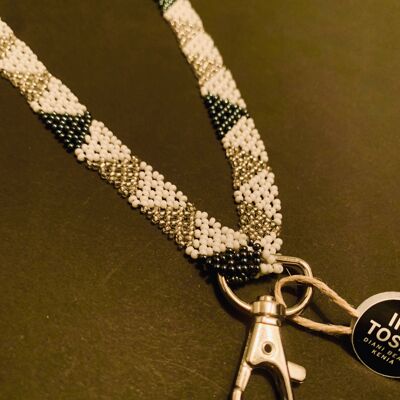 Beaded lanyard - white/silver/grey