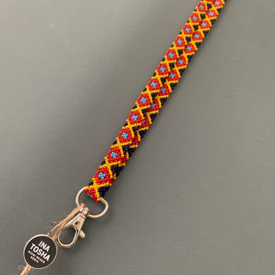 Beaded lanyard - red/yellow/blue