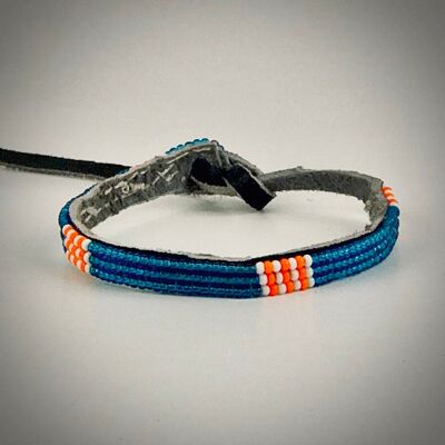 Bracelet bleu métallique avec blanc/orange