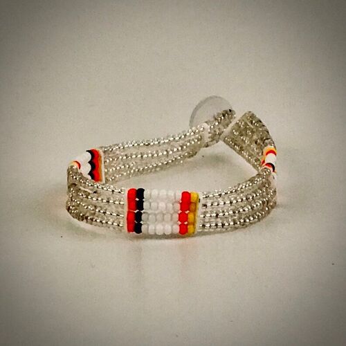 Massai-Armband mit Knopf / Silver, white, orange