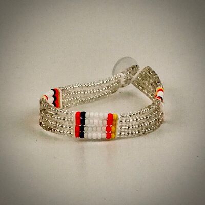 Maasai bracelet with button / Silver, white, orange