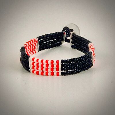 Bracelet Maasai avec bouton / noir avec blanc/rouge