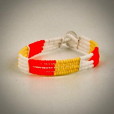 Bracelet Maasai avec bouton / blanc, jaune, orange
