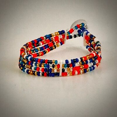 Bracelet Maasai avec bouton / multicolore / rouge, or, bleu...