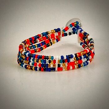 Bracelet Maasai avec bouton / multicolore / rouge, or, bleu... 1