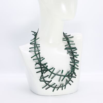 Recycled Leather Fir Necklace - Hand painted Green Graffiti