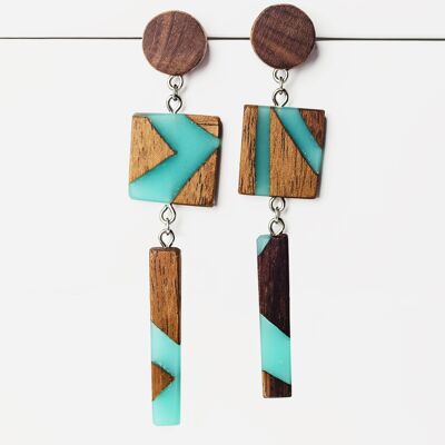 Amelia | Pendientes hechos a mano de madera y resina | Pendientes colgantes