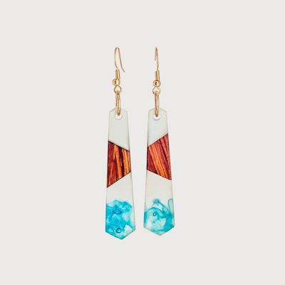 Remolino azul - | Pendientes hechos a mano de madera y resina | Pendientes colgantes