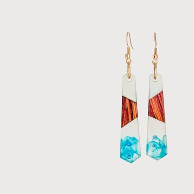 Blue Swirl - | Handcrafted Wood & Resin Earrings | Drop Earrings