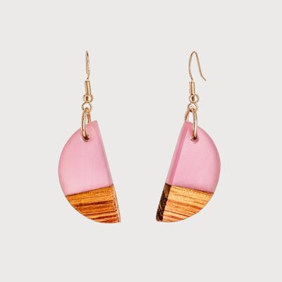 Luna - rosa | Pendientes hechos a mano de madera y resina | Pendientes colgantes