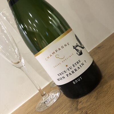 Etiquette bouteille de Champagne parrain - Veux tu être mon parrain - existe aussi pour : Tu vas être grand-père - Veux tu être marraine