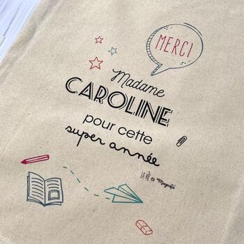 Sac à pain personnalisé pour maitresse, institutrice zéro dechet - Cadeau fin d'annéee scolaire - personnalisation prénom - Merci 1