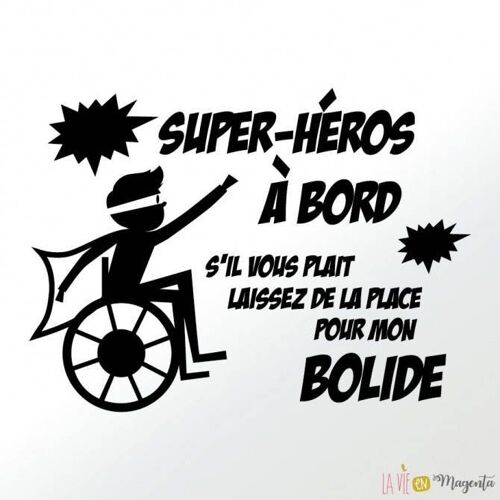 Stickers autocollant voiture super-héros - garçon handicap - chaise roulante