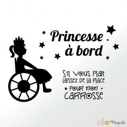 Stickers autocollant voiture princesse - fille handicap - chaise roulante