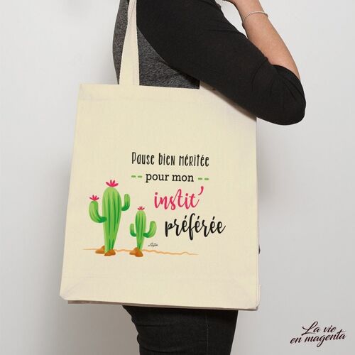Sac shopping Maitresse femme cadeau fin d'année - Instit Cactus - institutrice idée cadeau