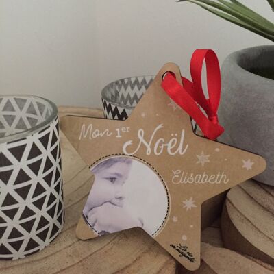 My first Christmas - baby personalized star decoration - Christmas gift idea - first name and photo