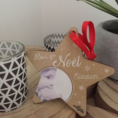 Mon premier Noël - déco étoile personnalisée bébé - Idée cadeau de Noël - prénom et photo