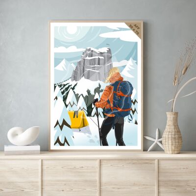 Vintage exploration poster and wooden painting for interior decoration / Mont Aiguille