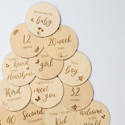 Discos de hitos de madera para el embarazo - Capture sus hitos