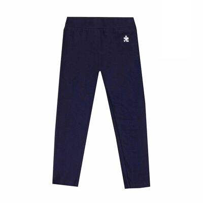 Girl's navy blue elastic cotton knit leggings.