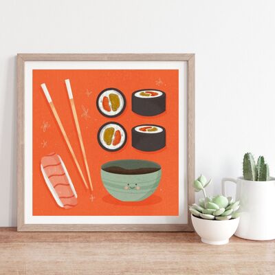 Sushi - Illustrated Art Print - 8x8