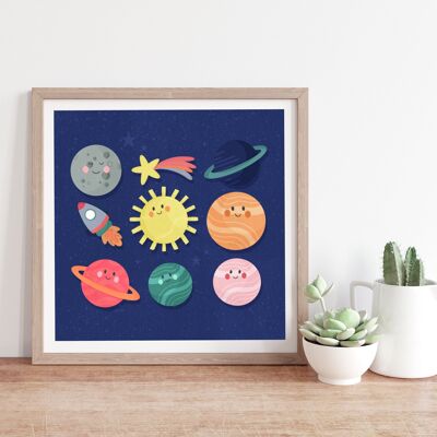 Up in Space - Illustrated Art Print - 8x8” inches