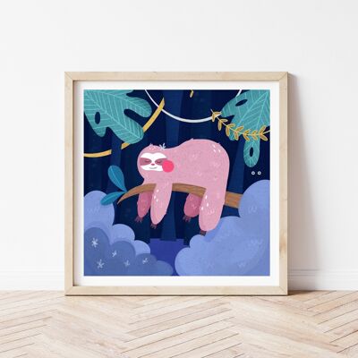 Sleep Sloth - Ilustrated Art Print - 8X8” inches