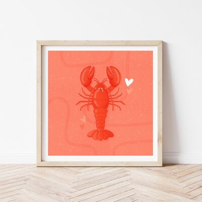 Happy Lobster - Illustrated Art Print - 8x8” inches